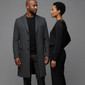 Detail of our AI image: Charcoal wool-blend coat