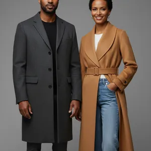 Detail of our AI image: Long belted camel coat