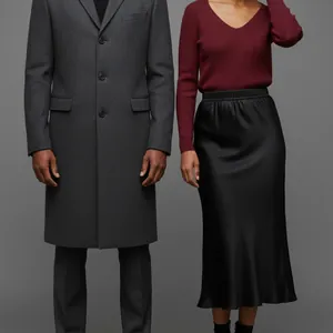 Detail of our AI image: Black satin midi skirt