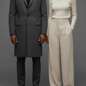 Detail of our AI image: Cream wide-leg trousers