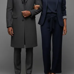 Detail of our AI image: Navy wide-leg trousers