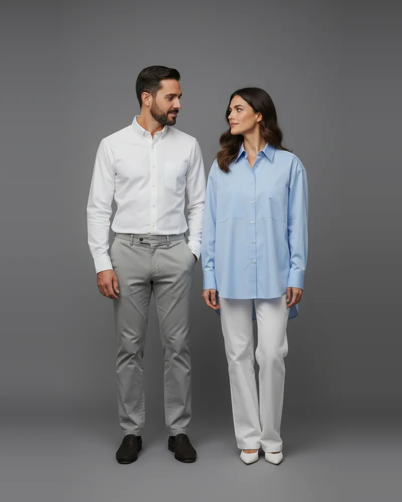 She wears light blue, you wear light grey. AI-generated image