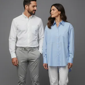 Detail of our AI image: Light blue oversized shirt (her)